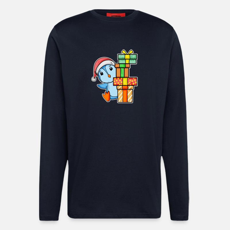 Pingouin de Noël avec cadeaux - Manches longues bio décontracté fabriqué en UE - DARK NAVY