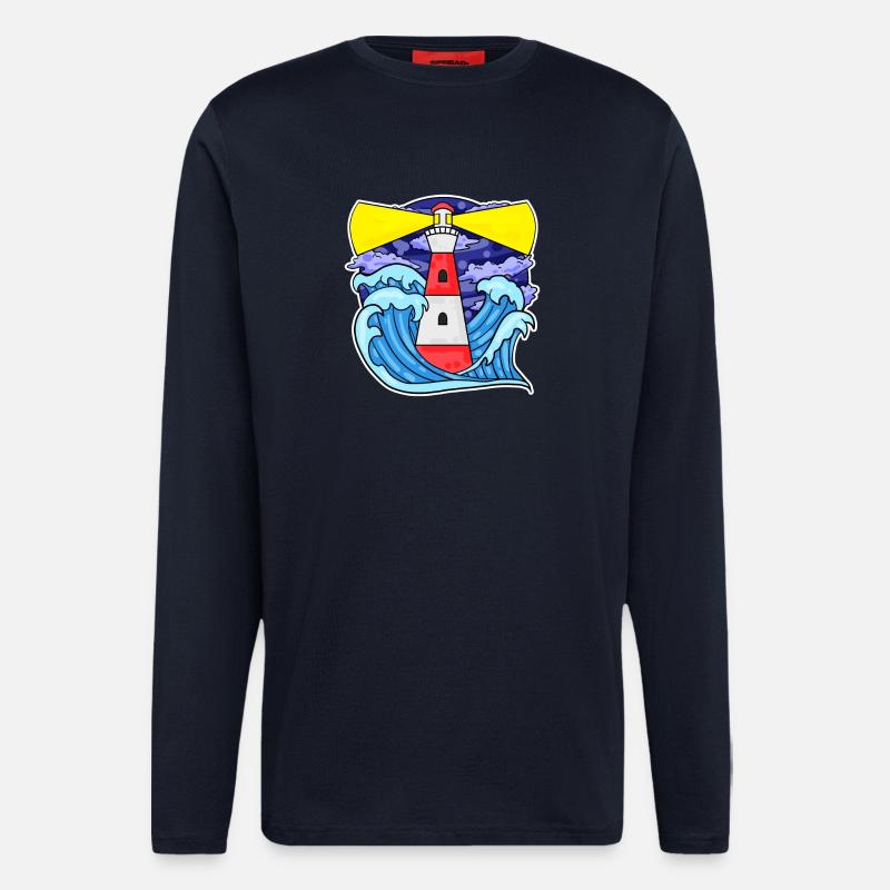 Phare Côte Mer Mer - Manches longues bio décontracté fabriqué en UE - DARK NAVY