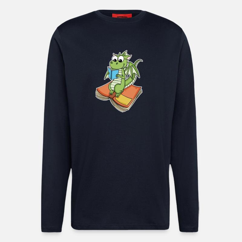 Bücher Drache Drachen - Langarmshirt - made by SPREAD  - DARK NAVY