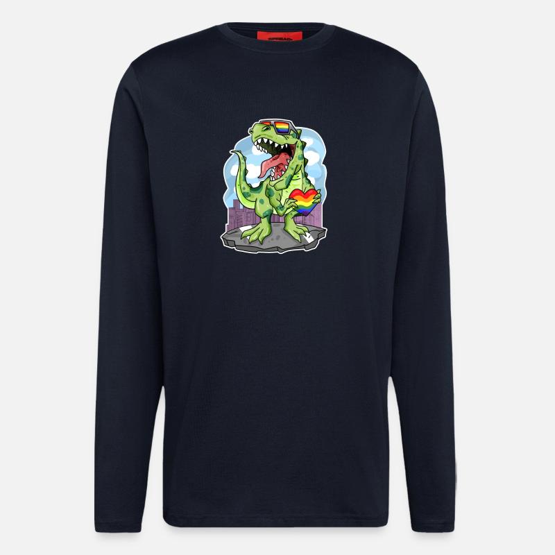 Dino Regenbogen Herz Dinosaurier - Langarmshirt - made by SPREAD  - DARK NAVY