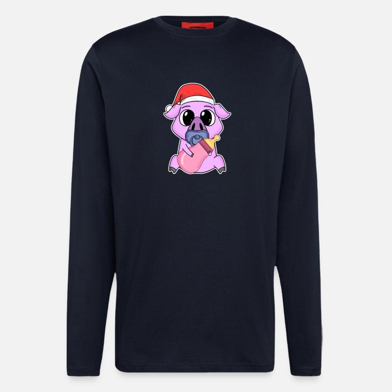 Cochon bébé Noël - Manches longues bio décontracté fabriqué en UE - DARK NAVY