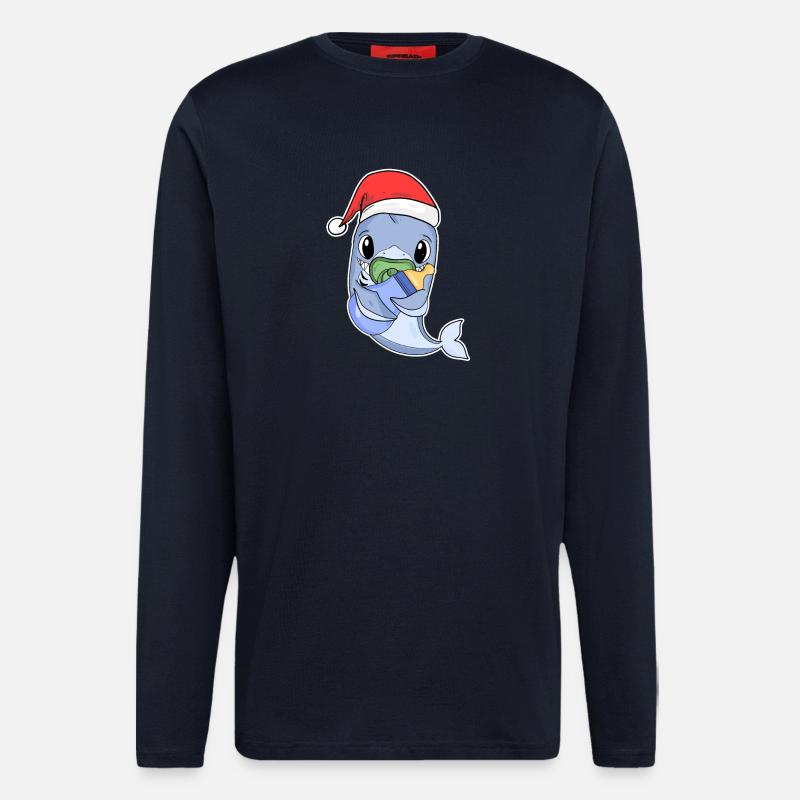 Requin bébé Noël - Manches longues bio décontracté fabriqué en UE - DARK NAVY