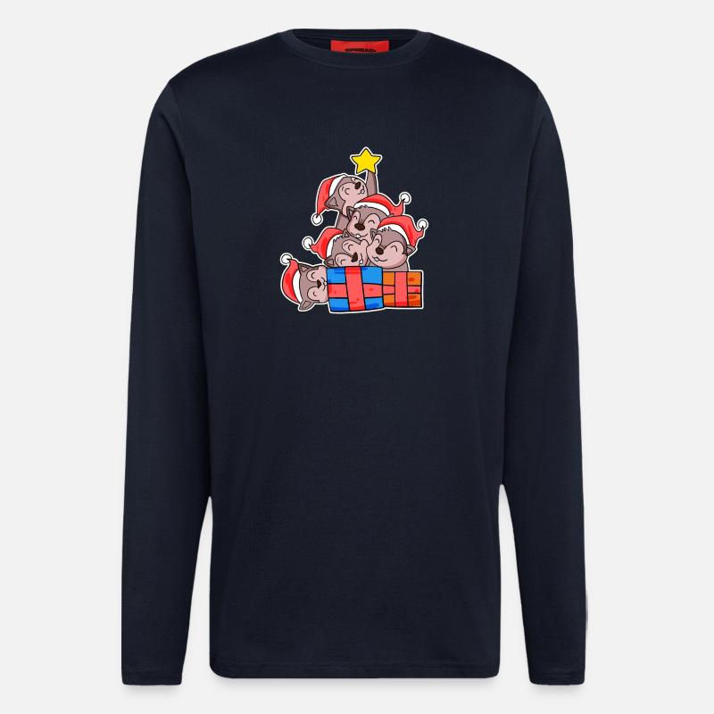 Squirrel Christmas Tree Christmas - Longsleeve - made by SPREAD  - DARK NAVY