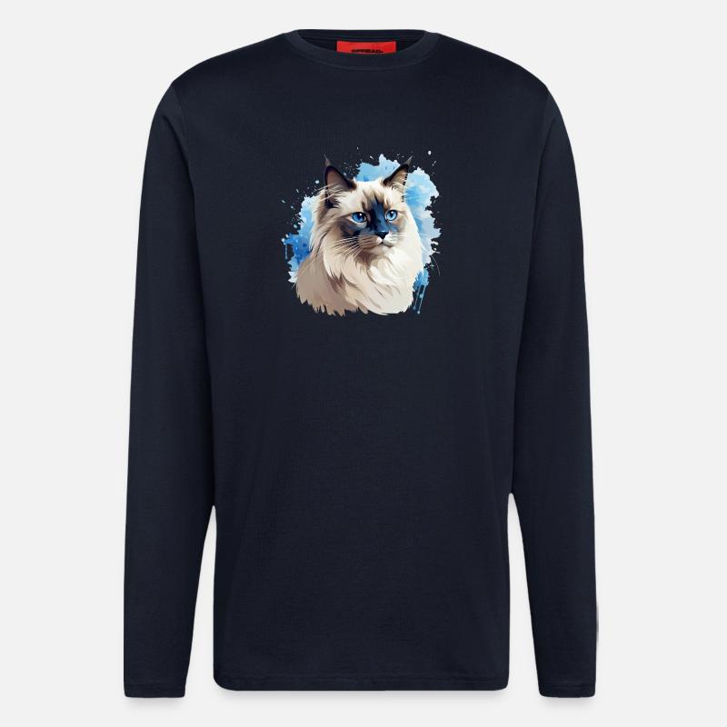 Katze Kopf Heilige Birma - Langarmshirt - made by SPREAD  - DARK NAVY