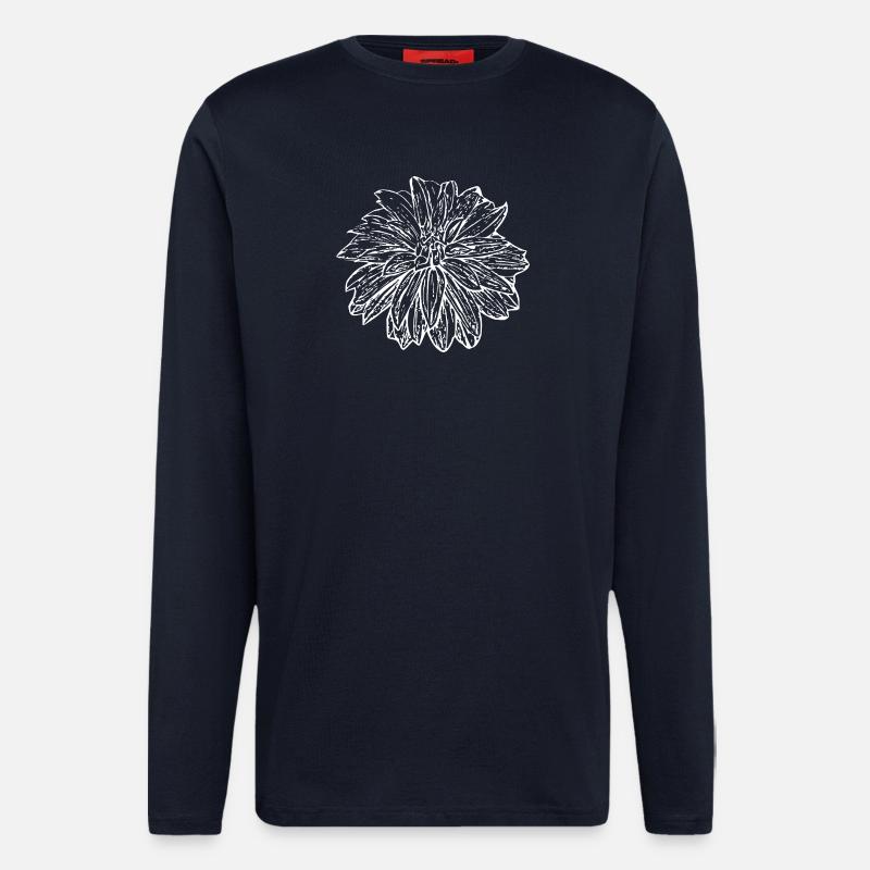 Fleur, Blanc, Fleur Blanche - Manches longues bio décontracté fabriqué en UE - DARK NAVY