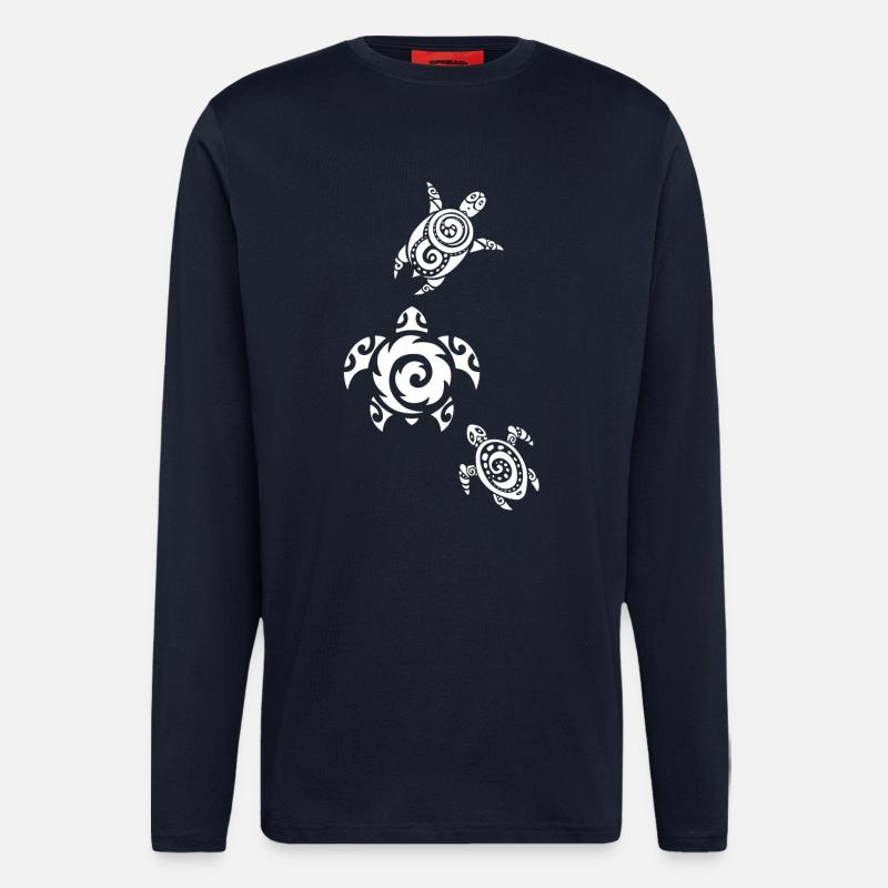 Three Sea Turtles (White) - Longsleeve - made by SPREAD  - DARK NAVY