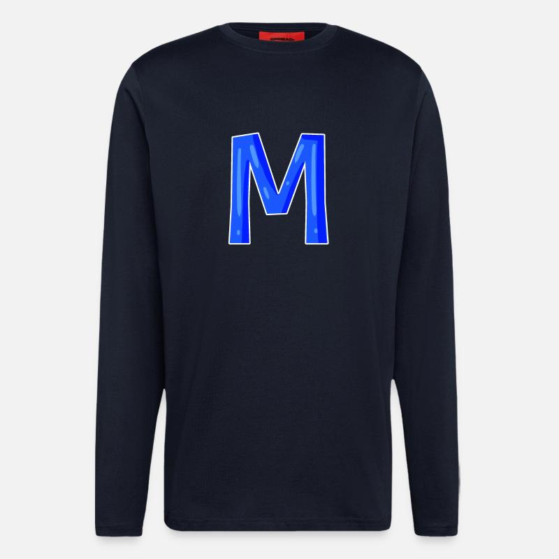 Lettre M - Lettre initiale M - Manches longues bio décontracté fabriqué en UE - DARK NAVY