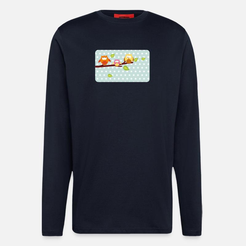 Kleine Eulen mit Sternchen mint | personalisierbar - Langarmshirt - made by SPREAD  - DARK NAVY
