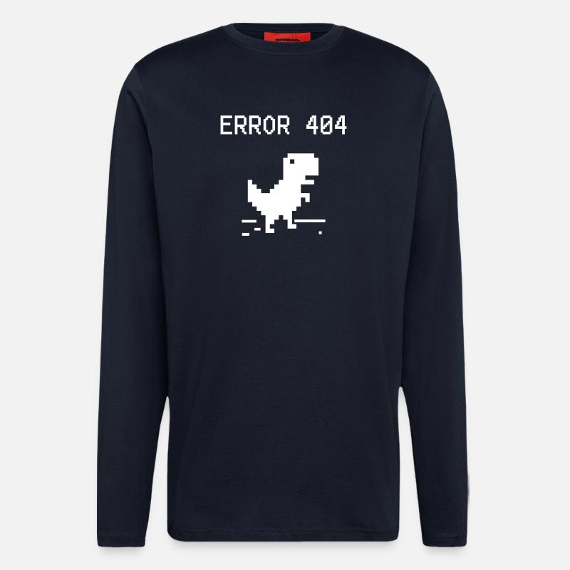 Pixel Dino 404 Erreur Tee - Manches longues bio décontracté fabriqué en UE - DARK NAVY