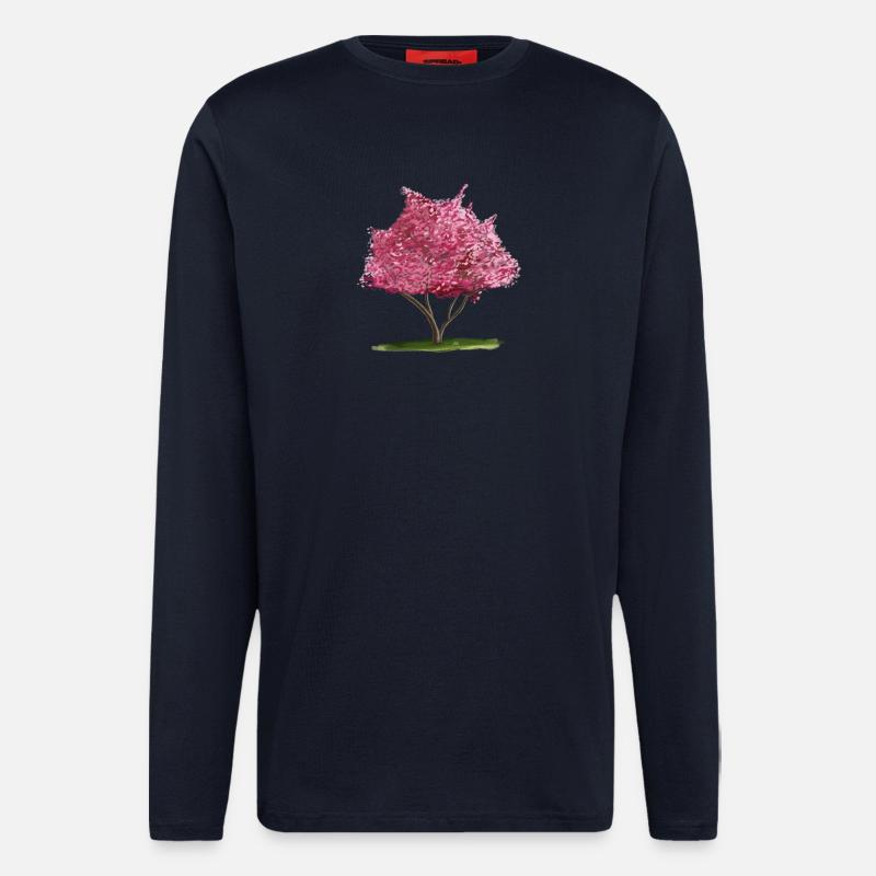 Kirsch-Sakura Rosa Blumenbaum - Langarmshirt - made by SPREAD - DARK NAVY