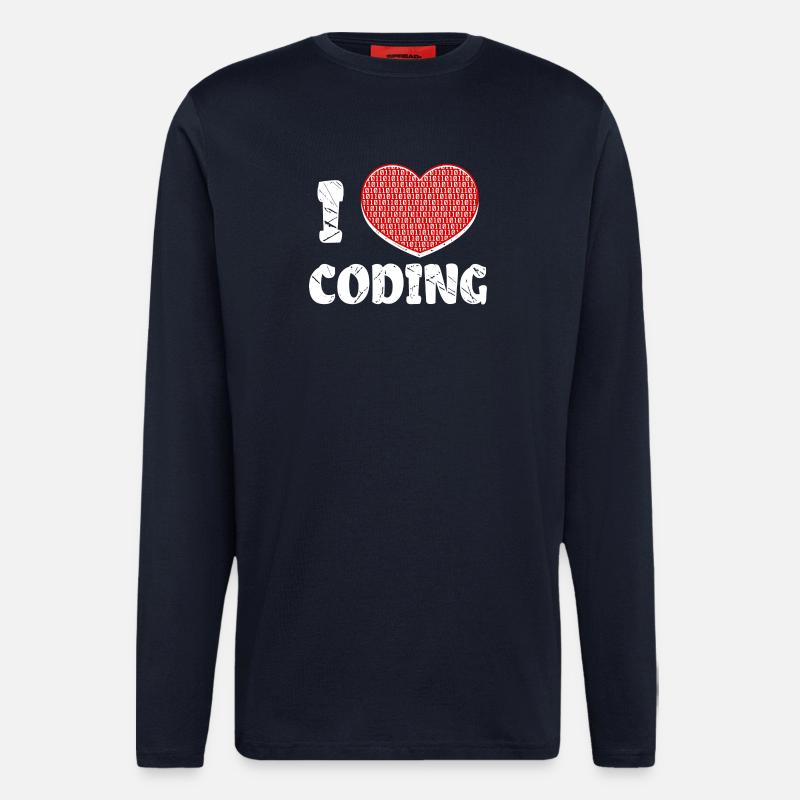 Developer Herz Coden Statement Programmierer - Langarmshirt - made by SPREAD - DARK NAVY