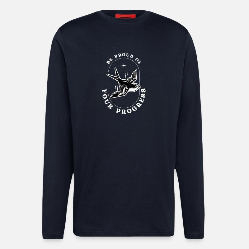 Soyez fier de vos progrès - Manches longues bio décontracté fabriqué en UE - DARK NAVY