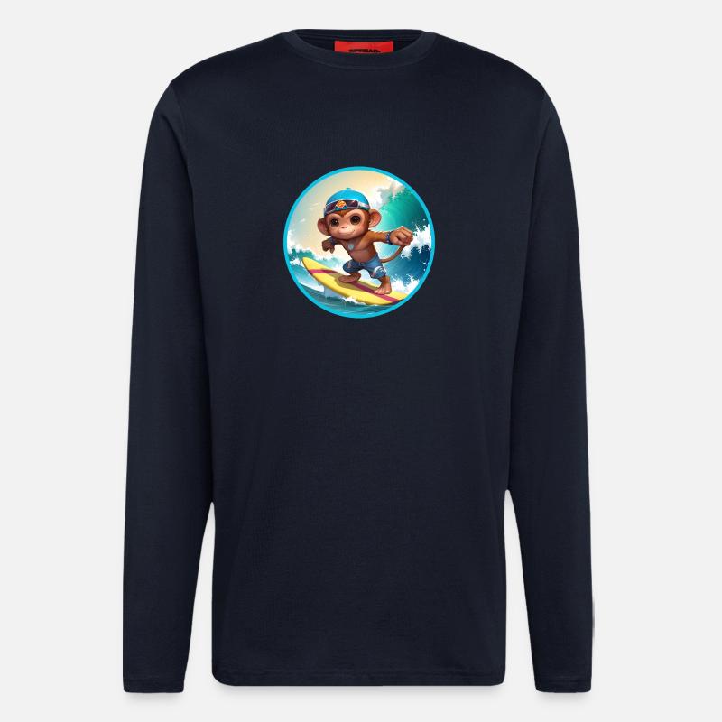Fröhlicher surfender Affe - Langarmshirt - made by SPREAD  - DARK NAVY