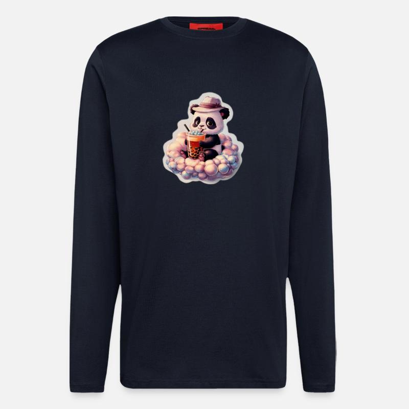 Cute Panda Bubble Tea Illustration - Longsleeve - made by SPREAD  - DARK NAVY