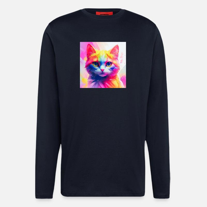 Lebendiges Regenbogenkatzen-Kunstwerk - Langarmshirt - made by SPREAD  - DARK NAVY