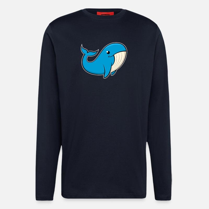 Image joyeuse d’une baleine bleue - Manches longues bio décontracté fabriqué en UE - DARK NAVY