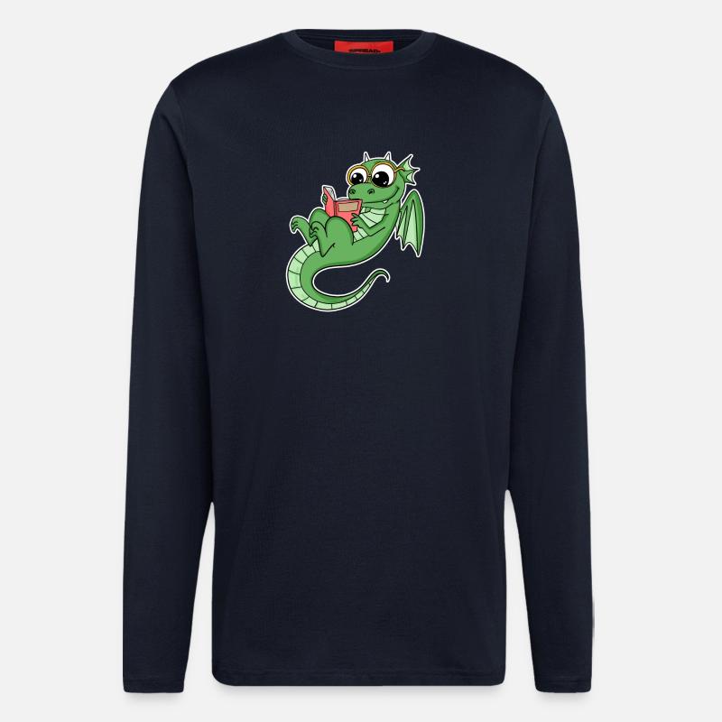 Drache Bücher Buch Lesen - Langarmshirt - made by SPREAD - DARK NAVY