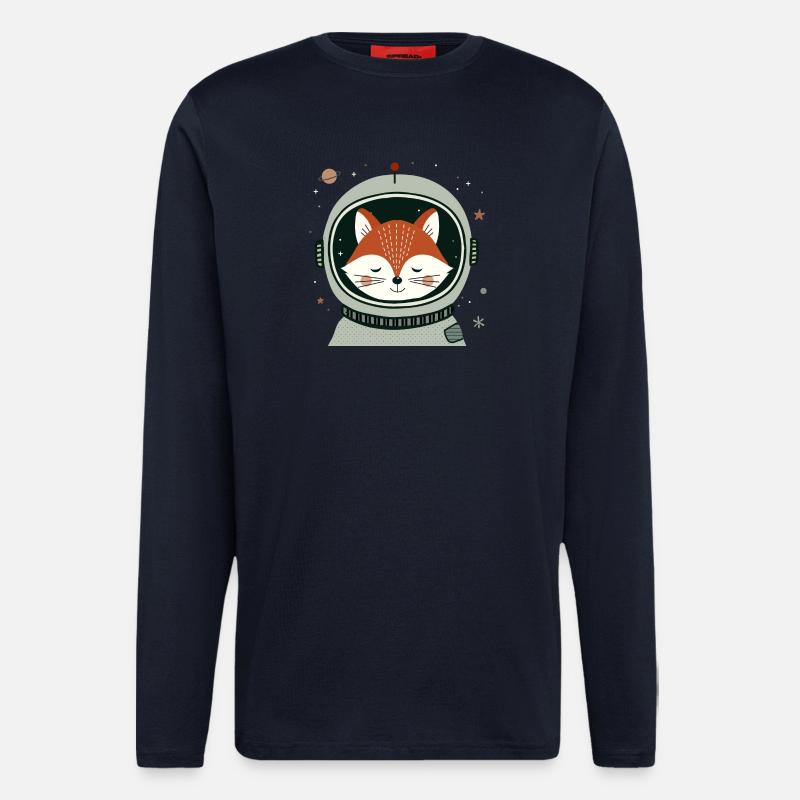 Rêver astronaute renard dans l’espace - Manches longues bio décontracté fabriqué en UE - DARK NAVY
