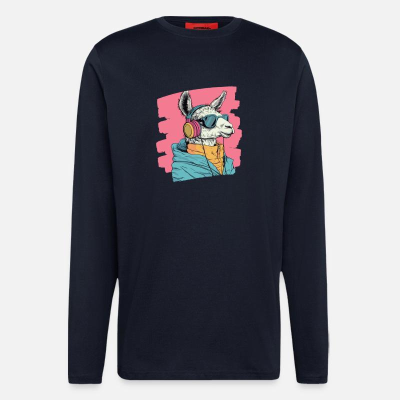 Lama Kopfhörer - Langarmshirt - made by SPREAD  - DARK NAVY