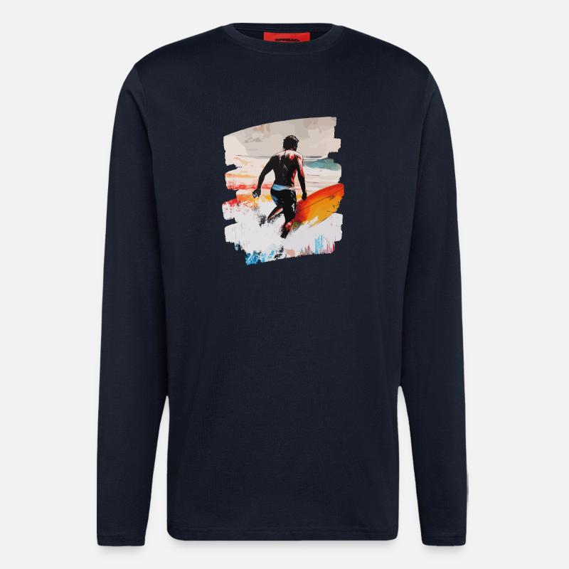 Surfeur Surf Planche de surf Surf - Manches longues bio décontracté fabriqué en UE - DARK NAVY