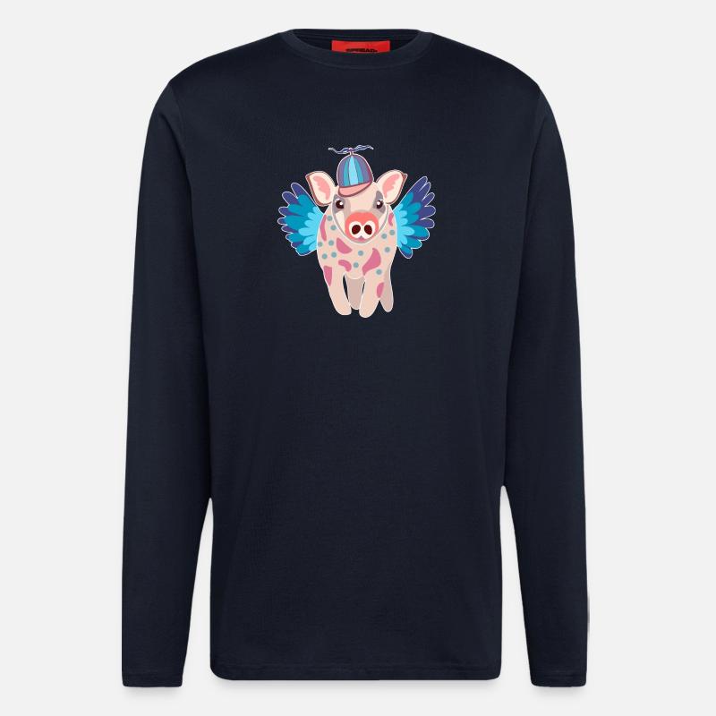 Pastel Winged Pig with Beanie - Longsleeve - made by SPREAD - DARK NAVY