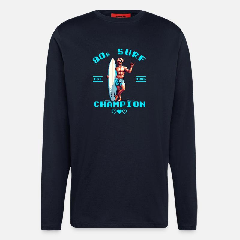 Retro Pixel 80th Surf Champion - Langarmshirt - made by SPREAD  - DARK NAVY