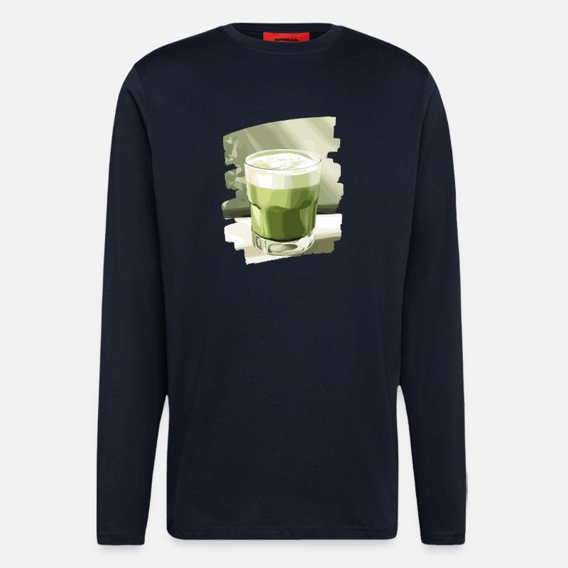 Matcha Latte Lover Thé vert - Manches longues bio décontracté fabriqué en UE - DARK NAVY