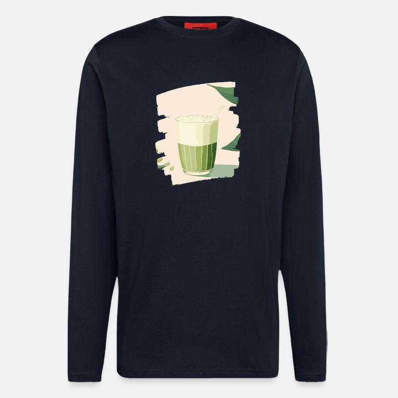 Matcha Latte Lover Thé vert - Manches longues bio décontracté fabriqué en UE - DARK NAVY