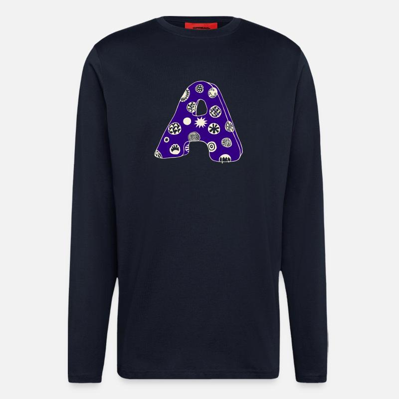 Buchstabe A mit Charakter in blau - Langarmshirt - made by SPREAD - DARK NAVY