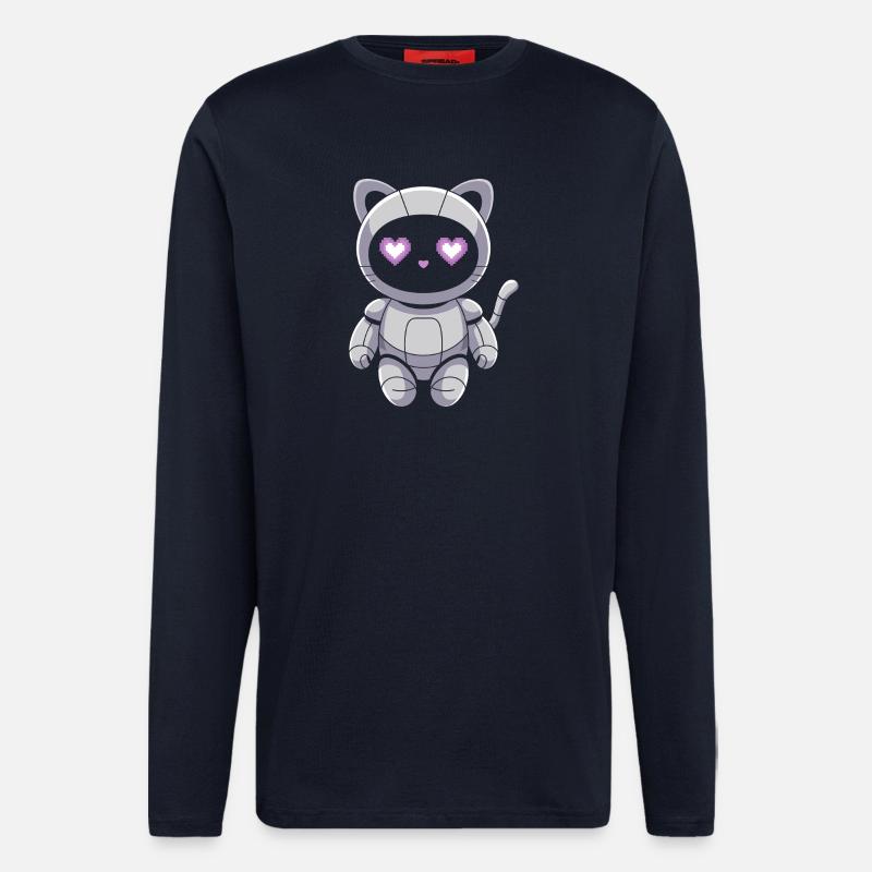 Cuddly cat robot with heart eyes - Longsleeve - made by SPREAD  - DARK NAVY
