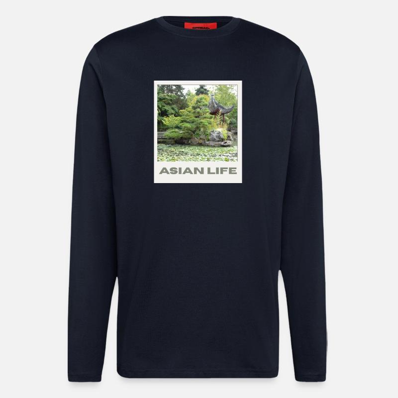 Asiatischer Gartensee Zen - Langarmshirt - made by SPREAD  - DARK NAVY