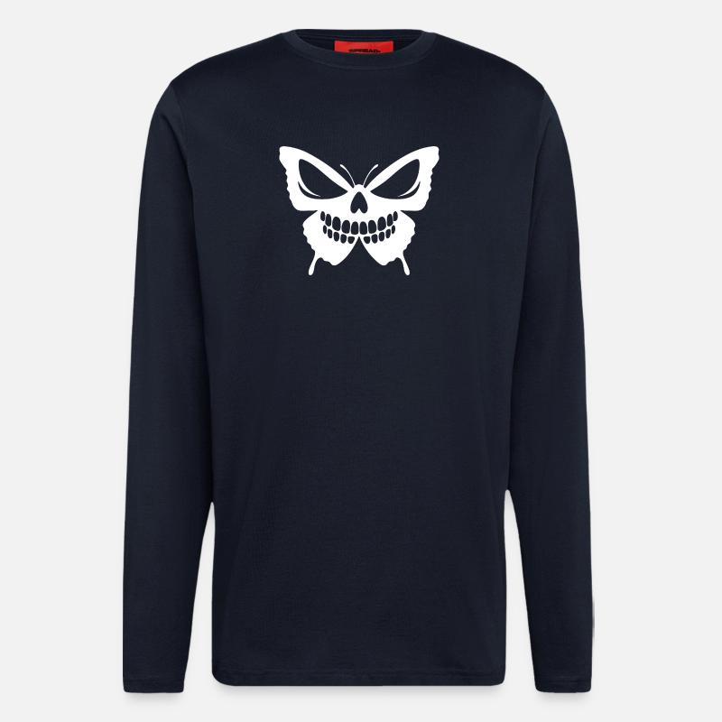 Conception complexe de crâne de papillon - Manches longues bio décontracté fabriqué en UE - DARK NAVY