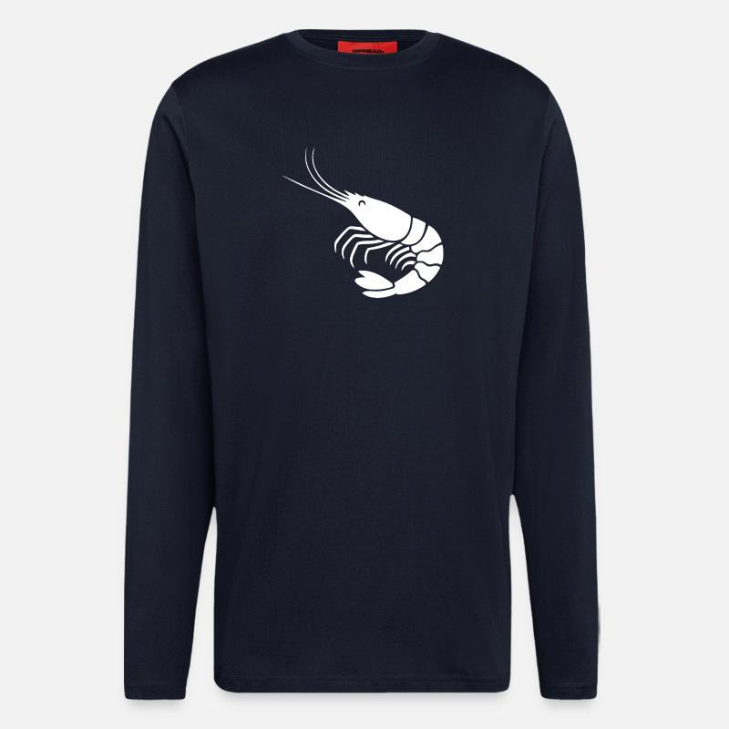 Elegante Schwarz-Weiß-Garnelen-Illustration - Langarmshirt - made by SPREAD - DARK NAVY