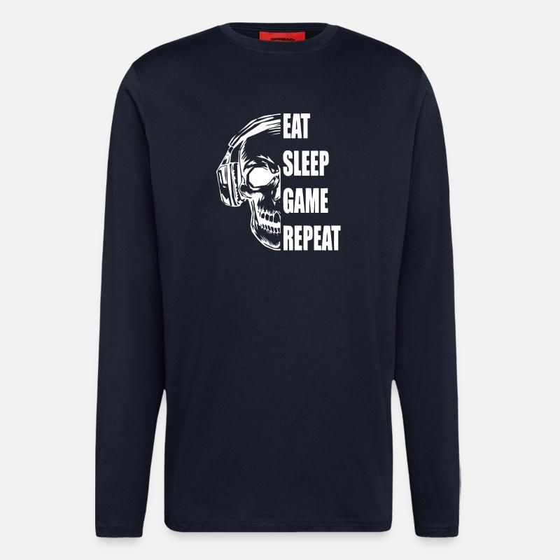 Schädel mit Kopfhörern Gaming Zitat - Langarmshirt - made by SPREAD  - DARK NAVY