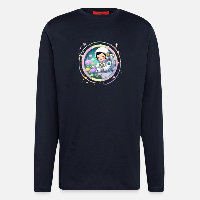 Astronautenmädchen mit Pilzen – Süßes Space-Design - Langarmshirt - made by SPREAD  - DARK NAVY