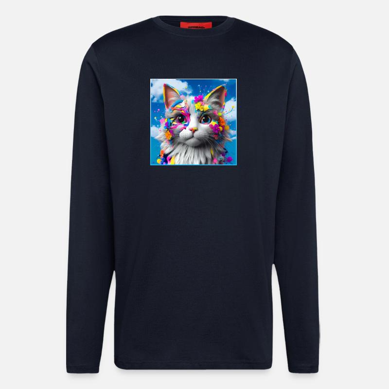 Farbenfrohe Katze - Langarmshirt - made by SPREAD  - DARK NAVY