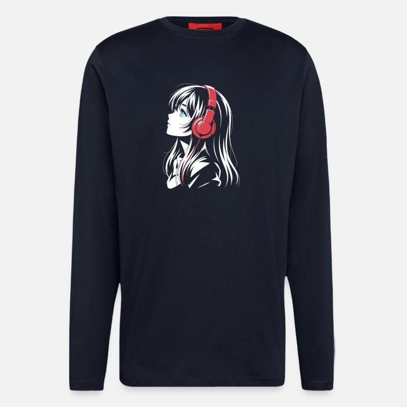 Fille d’anime avec conception de casque - Manches longues bio décontracté fabriqué en UE - DARK NAVY