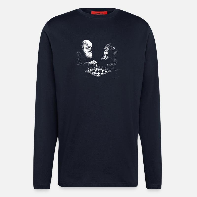 Charles Darwin spielt Schach mit Affe - Langarmshirt - made by SPREAD  - DARK NAVY