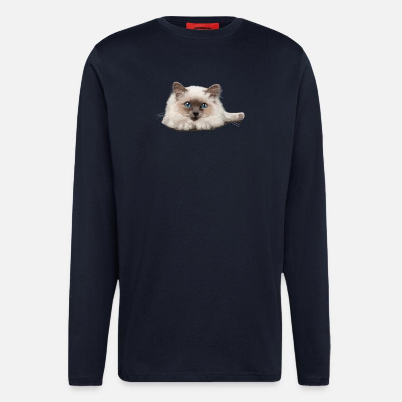 Blaue Augenkatze auf Ruhepose - Langarmshirt - made by SPREAD  - DARK NAVY