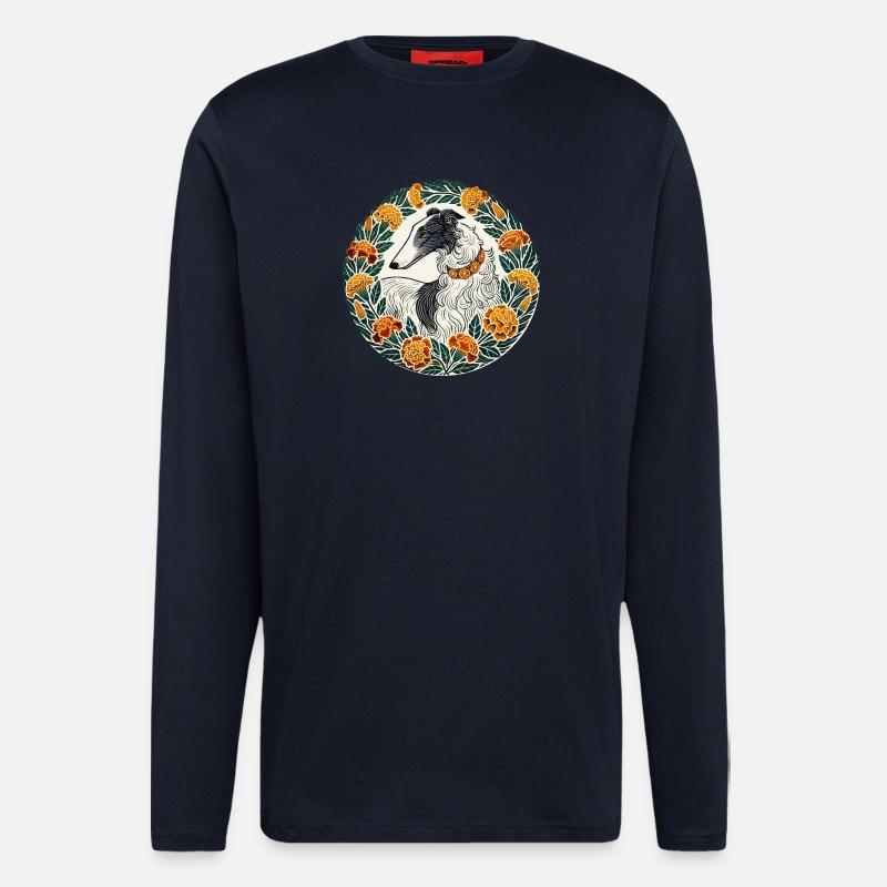 Eleganter Windhund mit Blumenkranz - Langarmshirt - made by SPREAD - DARK NAVY