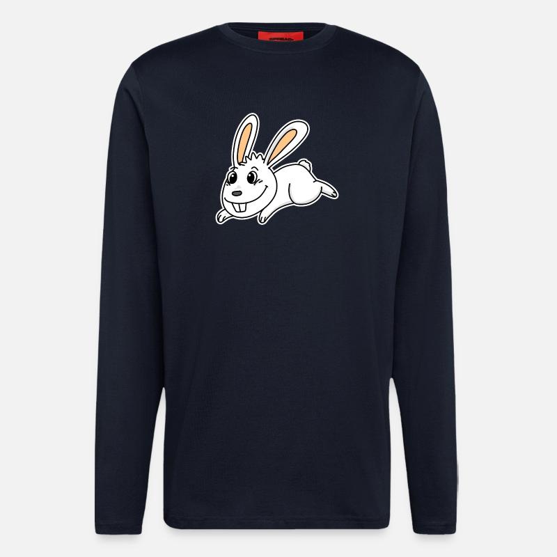Mignon lapin illustration lapin blanc - Manches longues bio décontracté fabriqué en UE - DARK NAVY