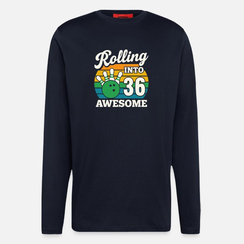 Rétro Bowling 36e anniversaire Graphique - Manches longues bio décontracté fabriqué en UE - DARK NAVY