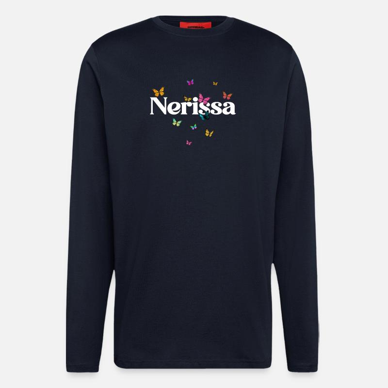 Schöner Mädchenname NERISSA mit Schmetterlingen  - Langarmshirt - made by SPREAD  - DARK NAVY