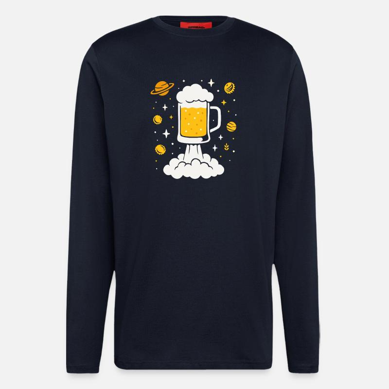 Fusée à bière dans l’espace - Manches longues bio décontracté fabriqué en UE - DARK NAVY