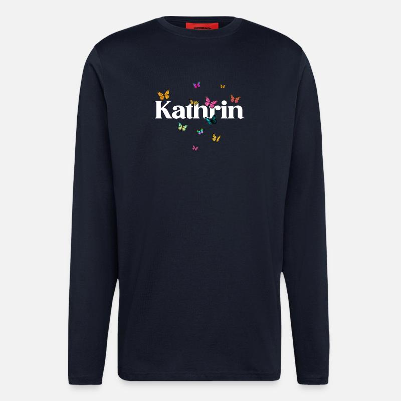 Schöner Mädchenname mit Schmetterlingen KATHRIN - Langarmshirt - made by SPREAD - DARK NAVY