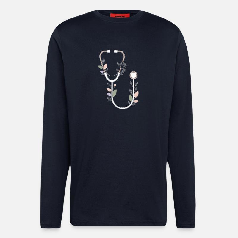Conception de stéthoscope floral - Manches longues bio décontracté fabriqué en UE - DARK NAVY