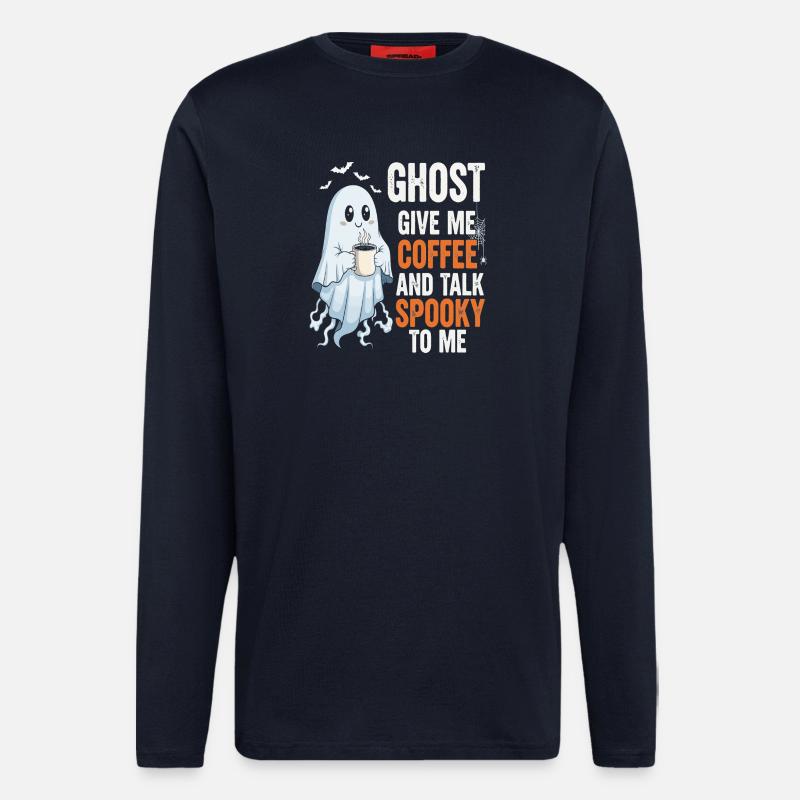 Spooky Ghost with Coffee Illustration - Longsleeve - made by SPREAD  - DARK NAVY