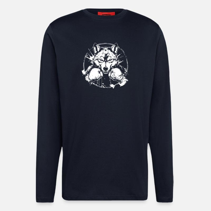 Wolf Boxer Boxe MMA - Manches longues bio décontracté fabriqué en UE - DARK NAVY