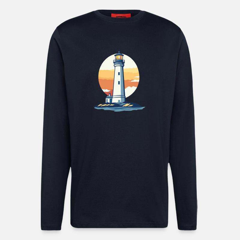 Phare au coucher du soleil - Manches longues bio décontracté fabriqué en UE - DARK NAVY