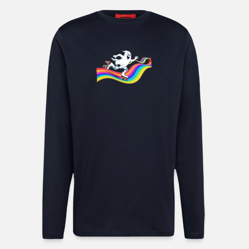 Geist beim Rollschuhlaufen auf Regenbogenbahn - Langarmshirt - made by SPREAD  - DARK NAVY
